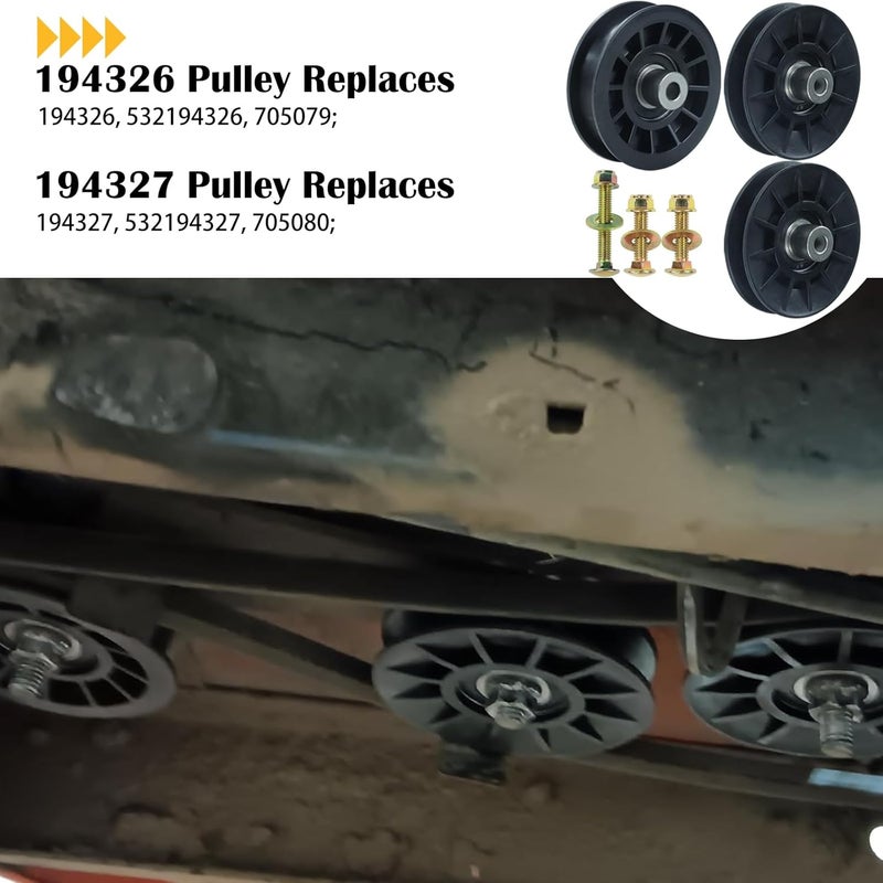 BOSFLAG 2 Pack 532194326 Pulley with 532194327 Pulley Replaces Craftsman 194326 Idler Pulley, 194327 Idler Pulley for Husqvarna YTH22v46, YTH20k46, LGT2654, YTH2348, YTH1542xp, YTH24v48 Ride Mowers - Image 2